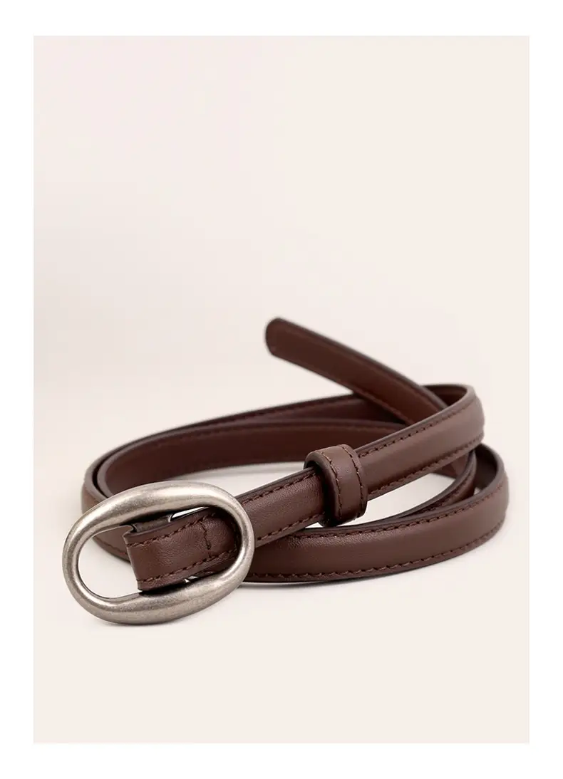Women Genuine Leather Oval Buckle Belt Brown 2023 — feature 28