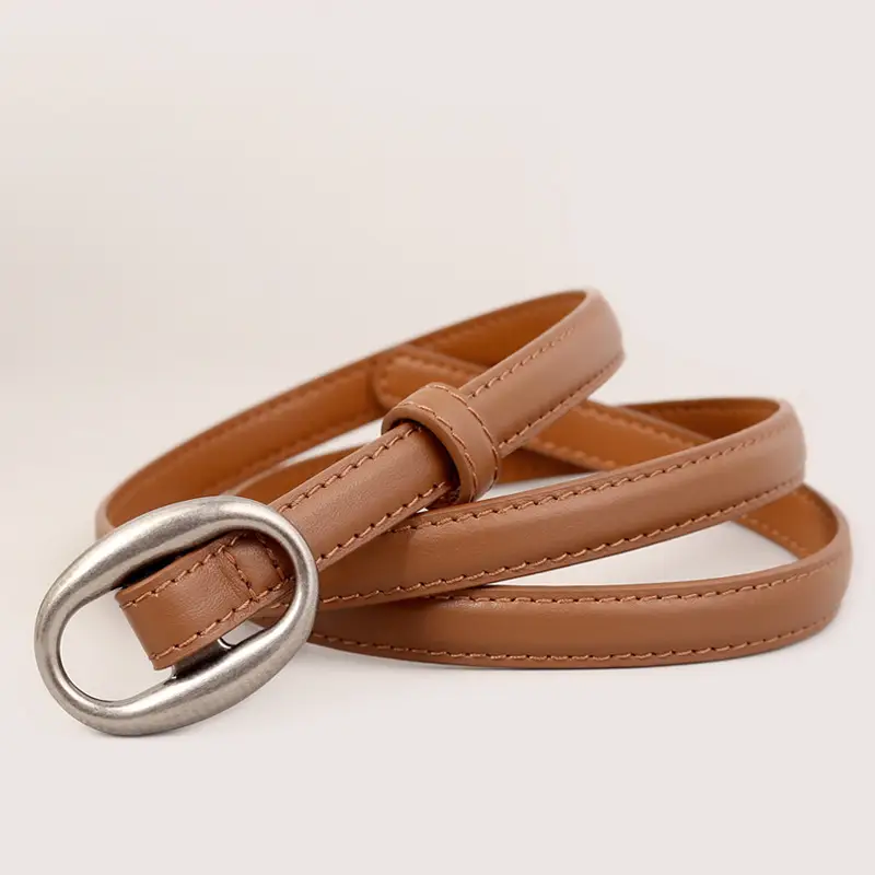 Women Genuine Leather Oval Buckle Belt Brown 2023 - Image 2