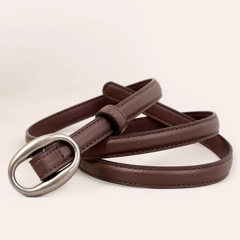 Women Genuine Leather Oval Buckle Belt Brown 2023 - Image 3