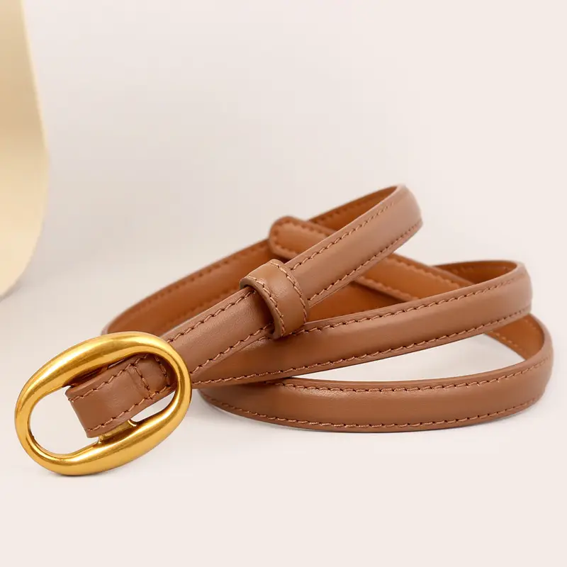 Women Genuine Leather Oval Buckle Belt Brown 2023 - Image 5