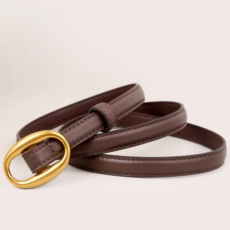 Women Genuine Leather Oval Buckle Belt Brown 2023 - Image 6