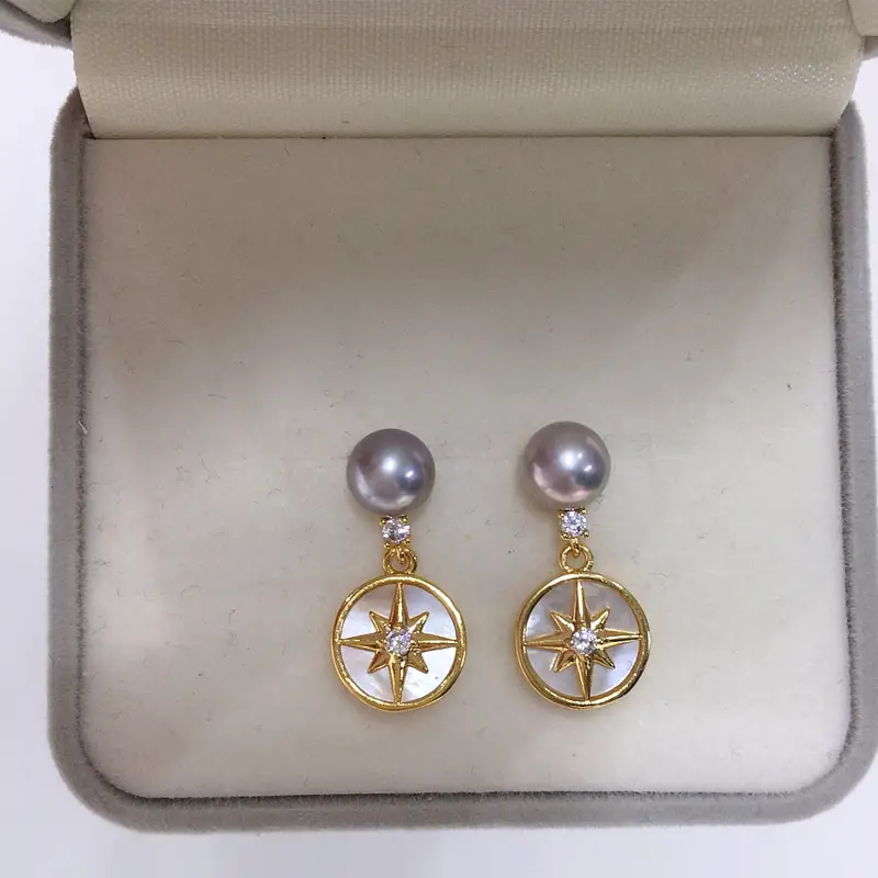 5A High-Gloss Natural Shell Six-Pointed Pearl Earrings for Women