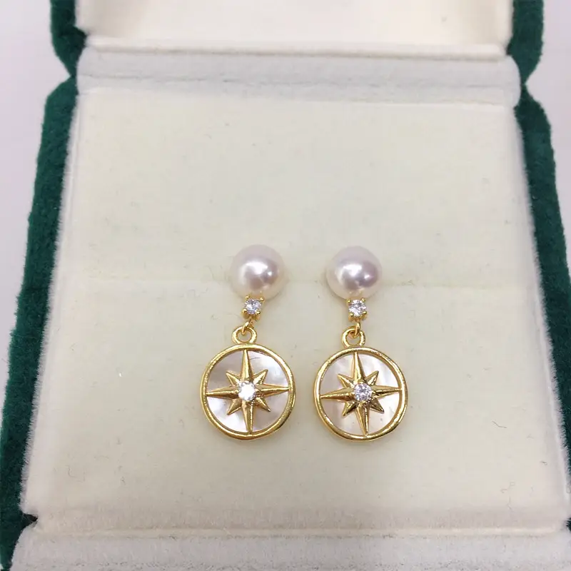 5A High-Gloss Natural Shell Six-Pointed Pearl Earrings for Women — feature 3