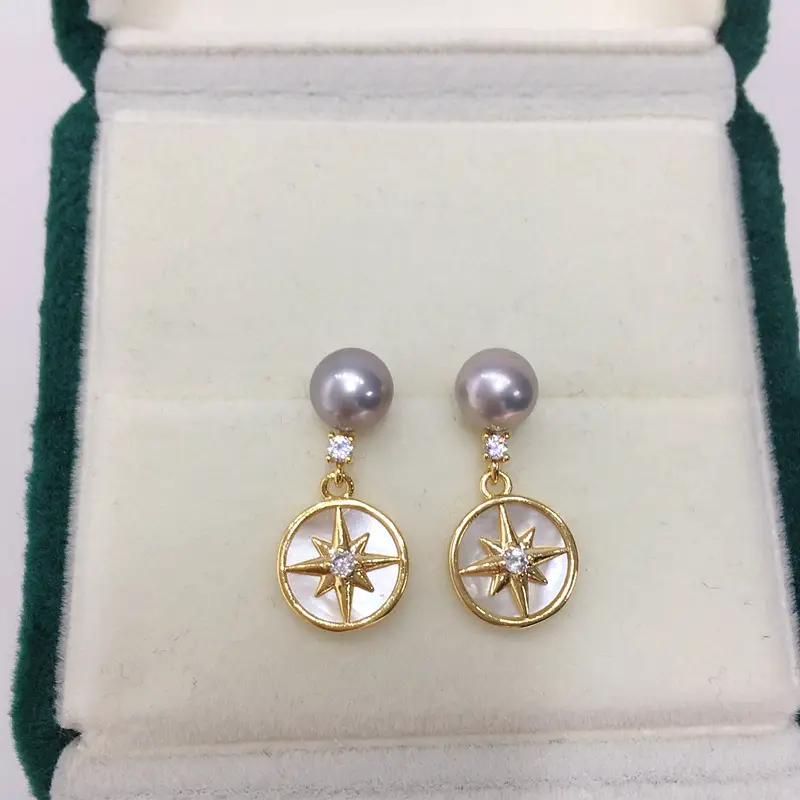 5A High-Gloss Natural Shell Six-Pointed Pearl Earrings for Women — feature 4