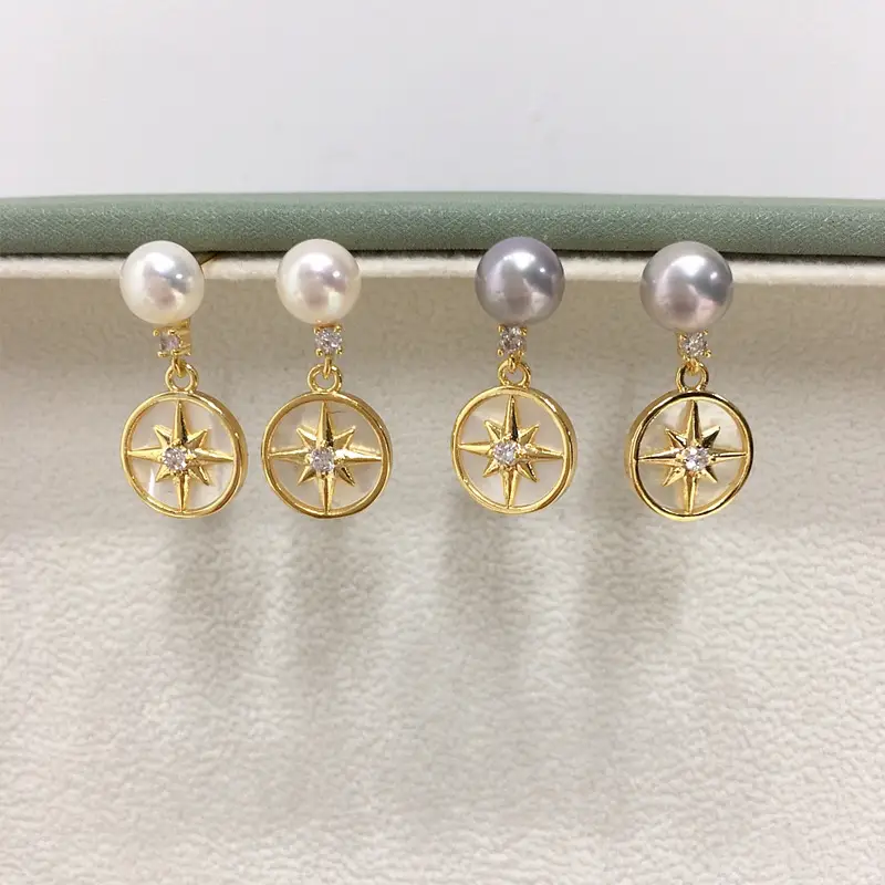 5A High-Gloss Natural Shell Six-Pointed Pearl Earrings for Women — feature 5