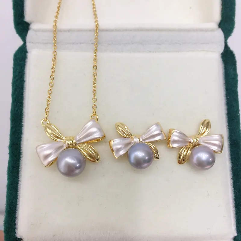 Japanese & Korean Sweet Bow Pearl Earrings Set
