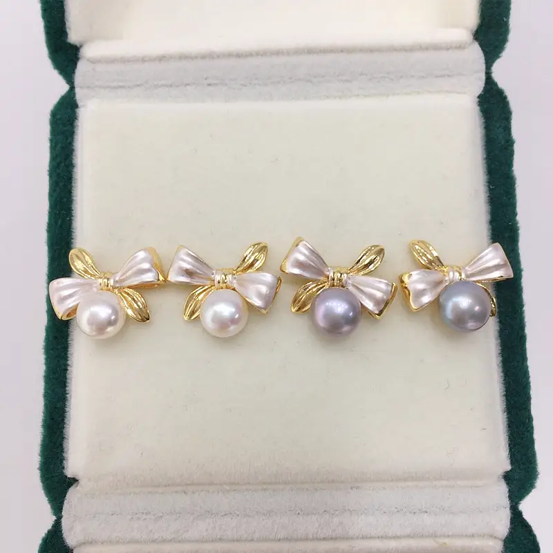 Japanese & Korean Sweet Bow Pearl Earrings Set — feature 7