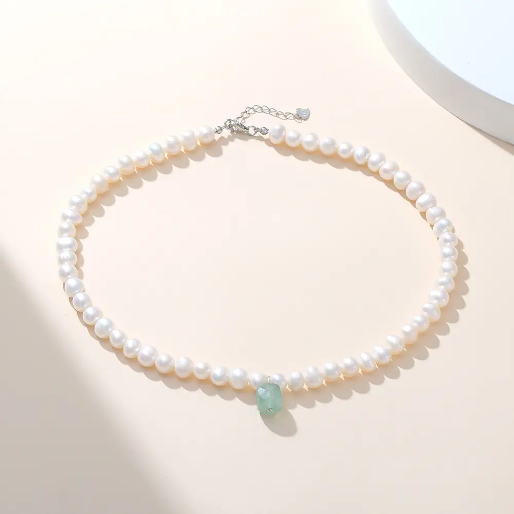 Japanese Korean Style Pearl Necklace Set with Jade Clavicle