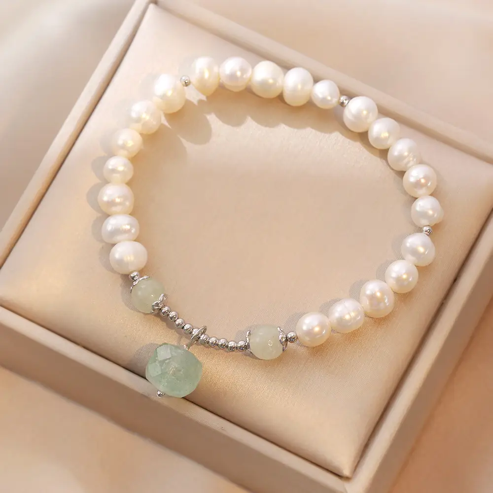 Japanese Korean Style Pearl Necklace Set with Jade Clavicle