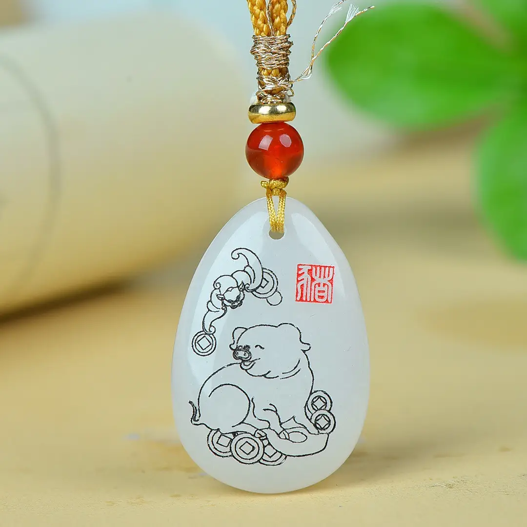 Exquisite Gold & Jade "Rich Pig" Pendant - Image 3