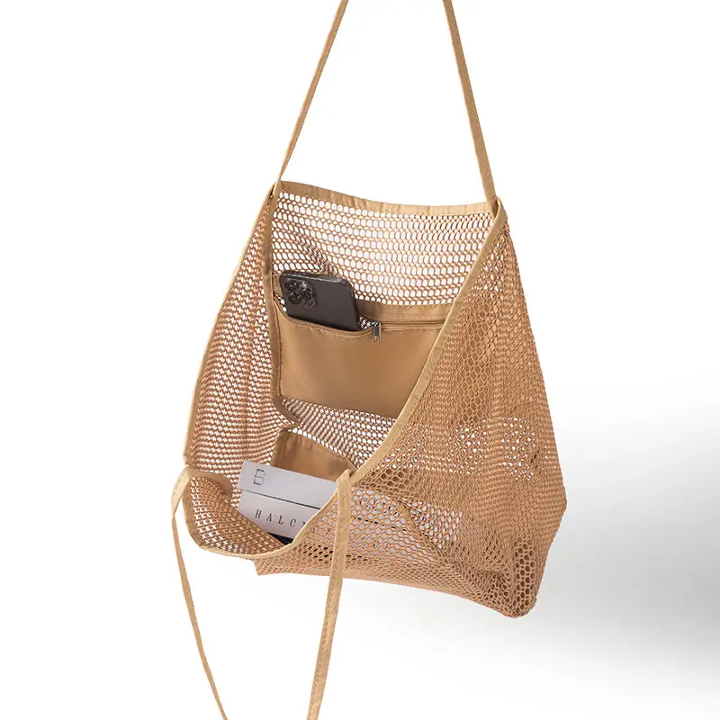 Blue Mesh Shoulder Bag for Women Portable Beach Storage — feature 17