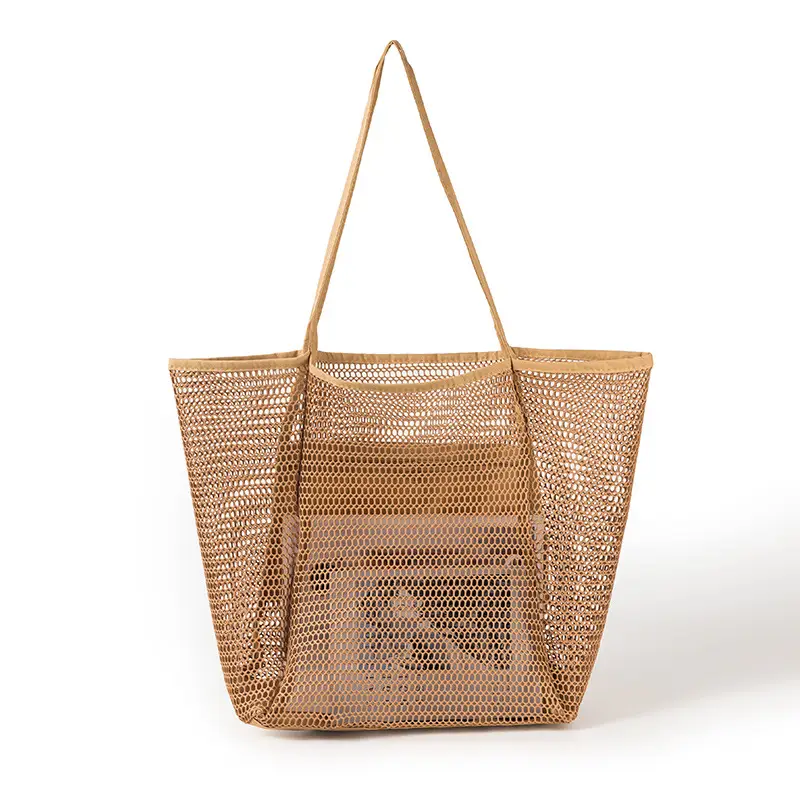 Blue Mesh Shoulder Bag for Women Portable Beach Storage — feature 2