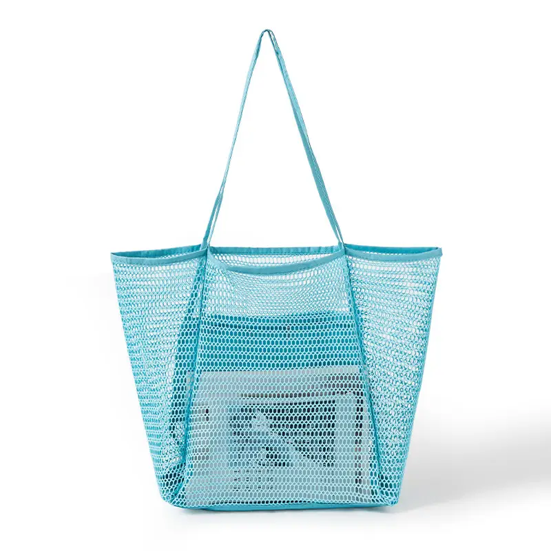 Blue Mesh Shoulder Bag for Women Portable Beach Storage — feature 4
