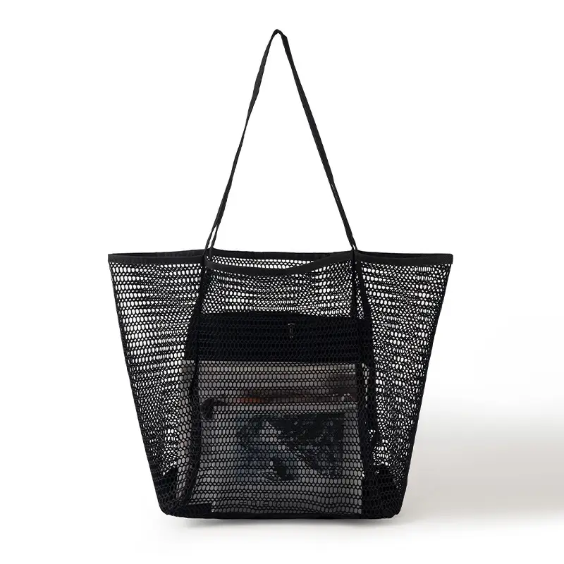 Blue Mesh Shoulder Bag for Women Portable Beach Storage — feature 6