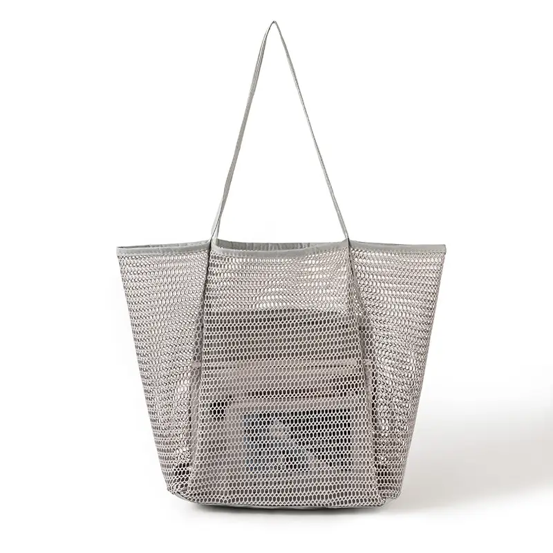 Blue Mesh Shoulder Bag for Women Portable Beach Storage — feature 7