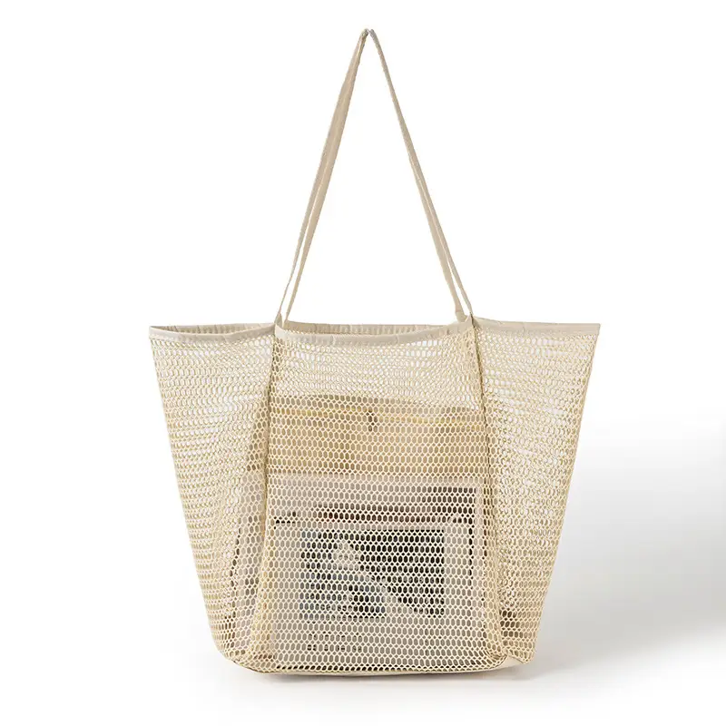 Blue Mesh Shoulder Bag for Women Portable Beach Storage