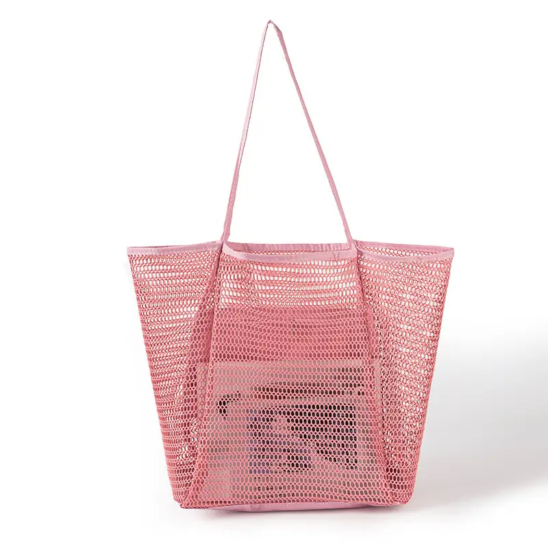 Blue Mesh Shoulder Bag for Women Portable Beach Storage