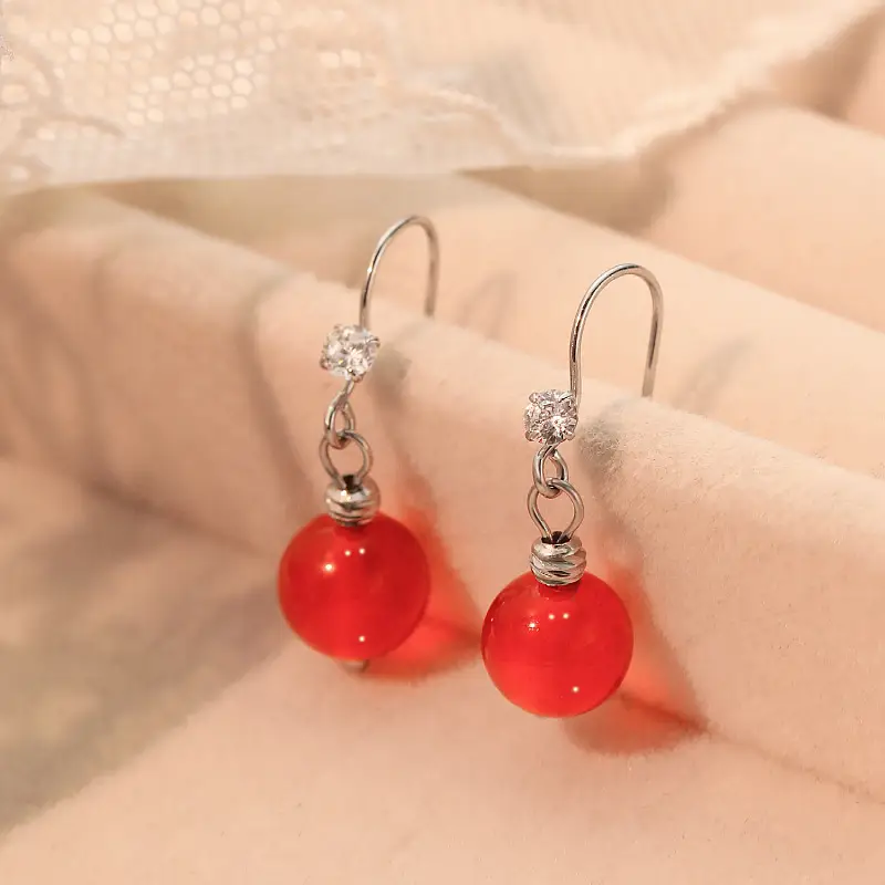 Red Onyx Jade Earrings Women's 2023 New Arrival - Image 4
