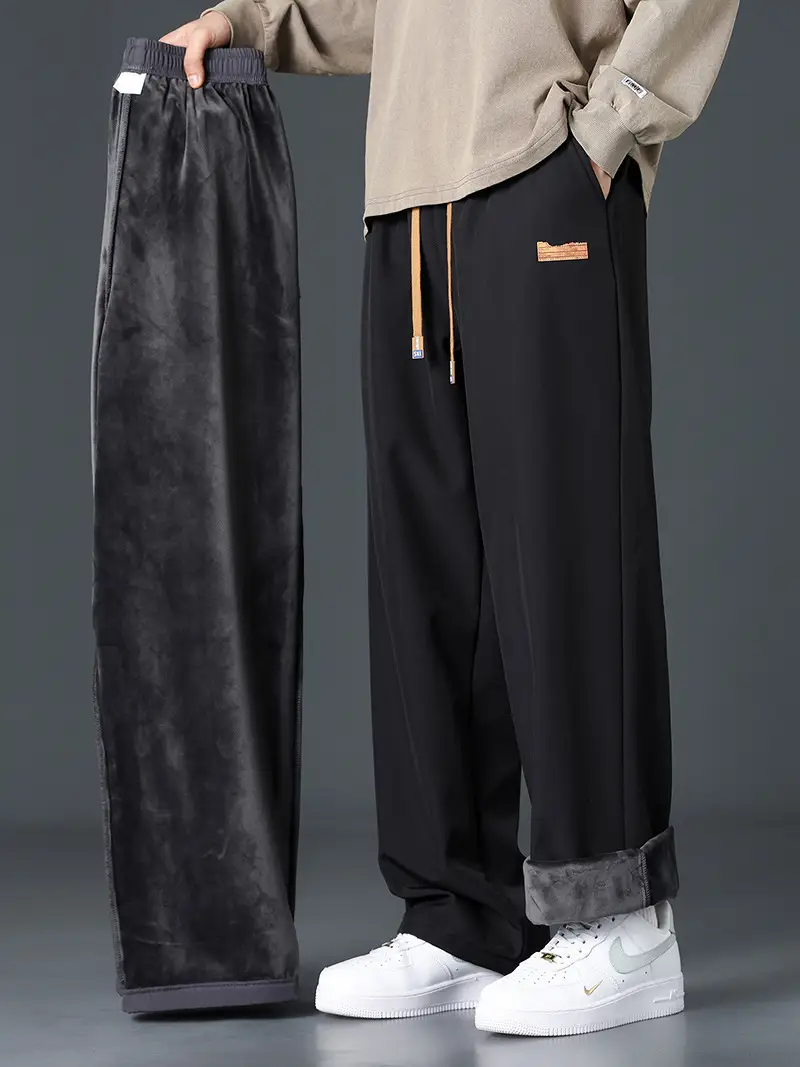 Fleece-Lined Thick Pants for Men, Autumn and Winter Warm Cotton Pants, Straight-Leg Sweatpants, Loose and Versatile, Sports Casual Long Pants