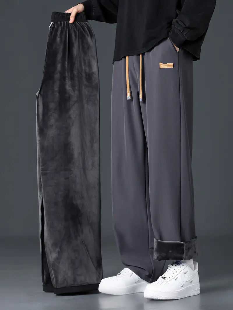 Fleece-Lined Thick Pants for Men, Autumn and Winter Warm Cotton Pants, Straight-Leg Sweatpants, Loose and Versatile, Sports Casual Long Pants