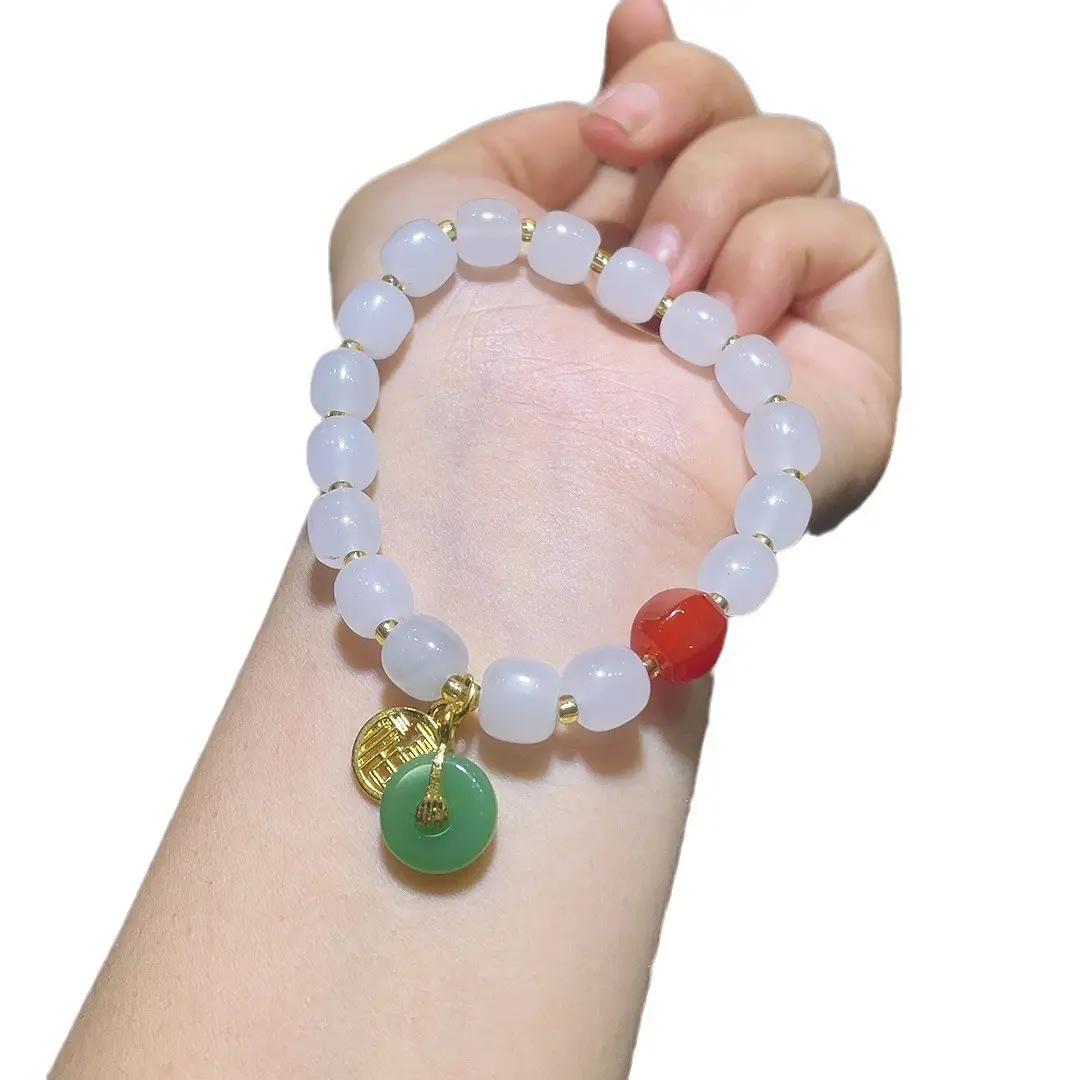 Jinseri Yufu Brand White Red Gemstone Bracelet with Pendant - Image 5