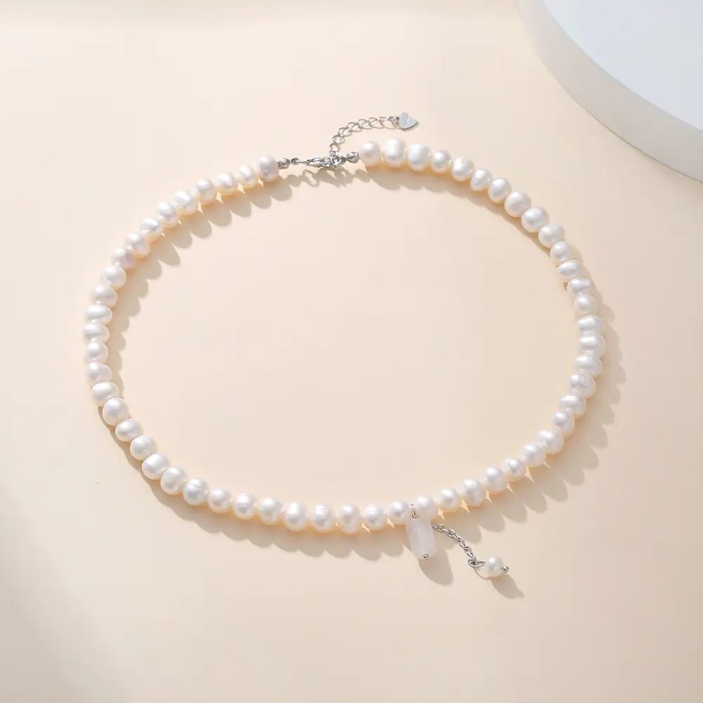 Female Pearl Necklace with Crystal & Silver Bracelet - Image 3