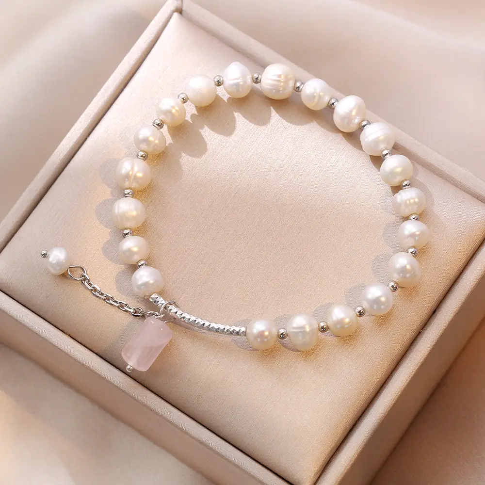 Female Pearl Necklace with Crystal & Silver Bracelet - Image 4