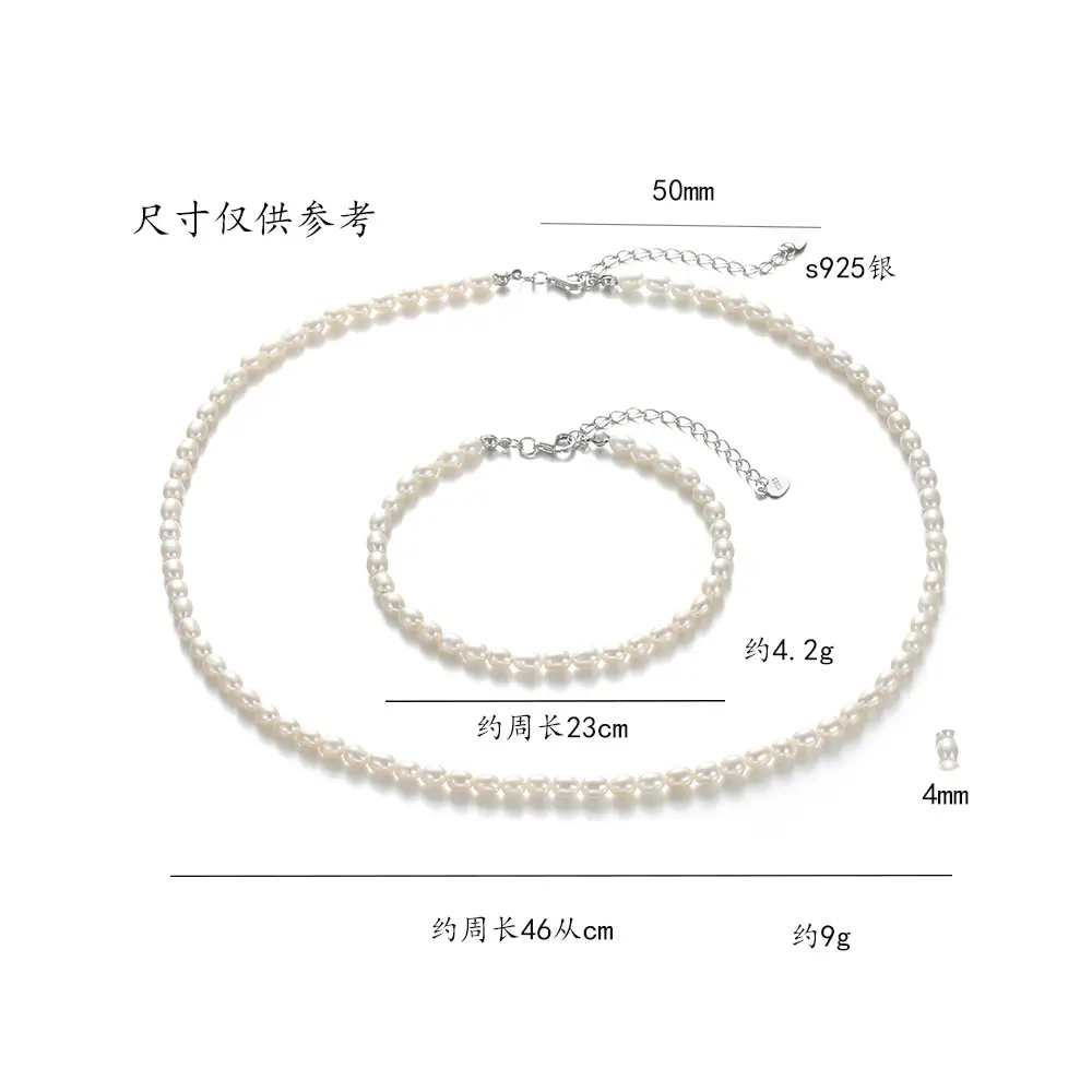 Female Pearl Necklace with Crystal & Silver Bracelet - Image 5