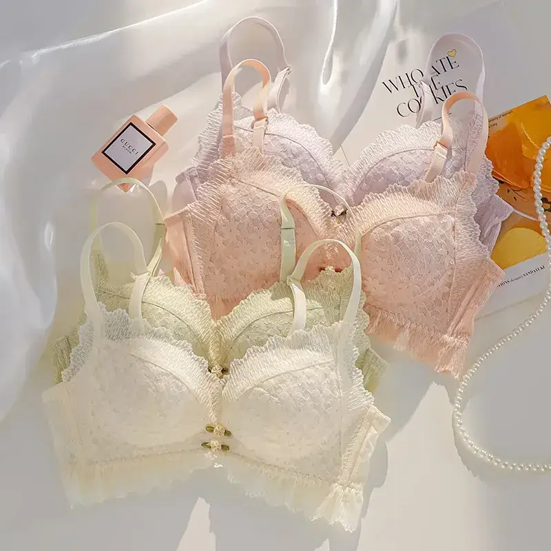 Lace Push Up Bra Women Summer Non Steel Ring Anti Sagging - Image 4