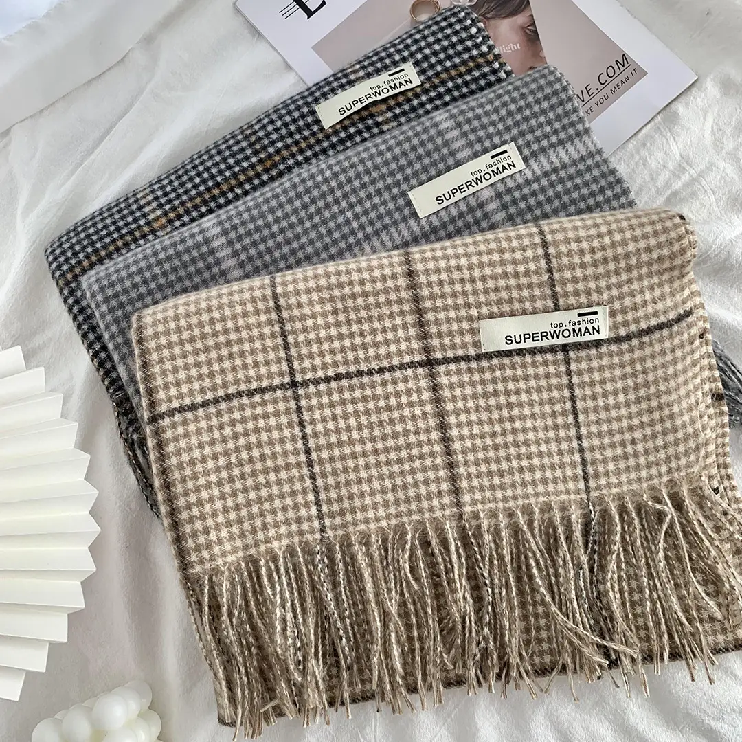 Japanese Houndstooth Scarf Women's New Maillard Style - Image 8