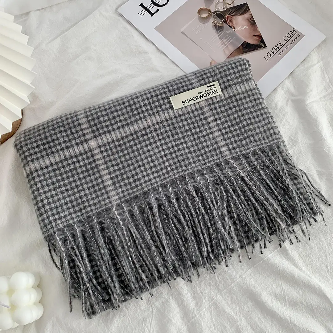 Japanese Houndstooth Scarf Women's New Maillard Style - Image 4