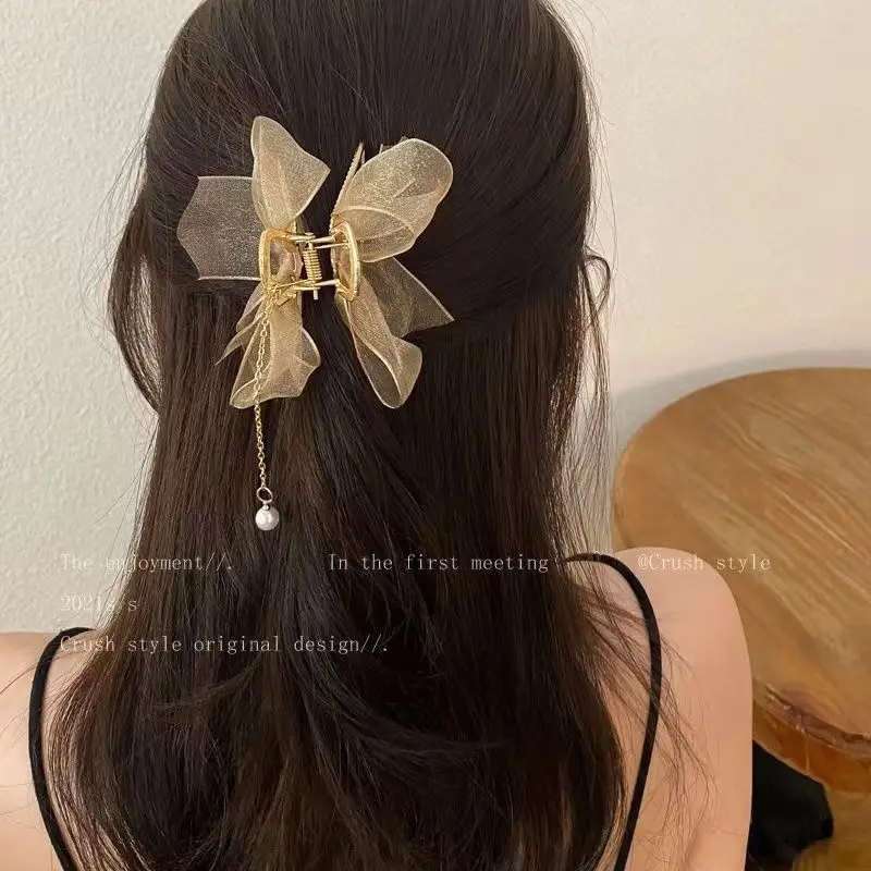 Elegant Korean Fabric Hairpin with Pearl Drop - Image 4