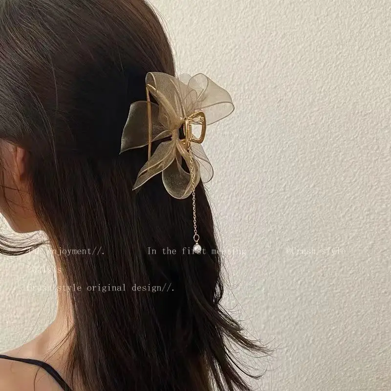 Elegant Korean Fabric Hairpin with Pearl Drop - Image 5