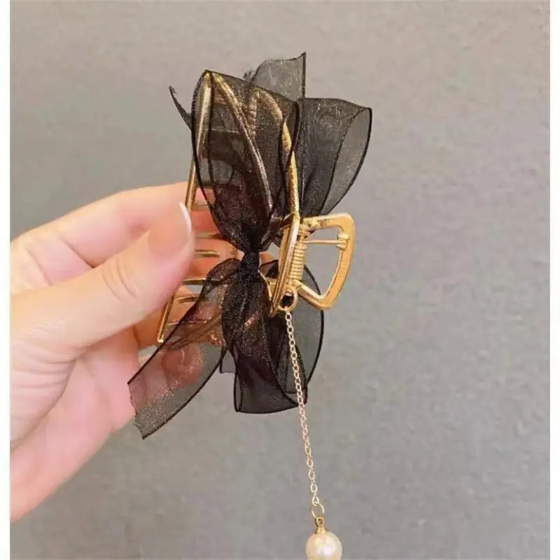 Elegant Korean Fabric Hairpin with Pearl Drop