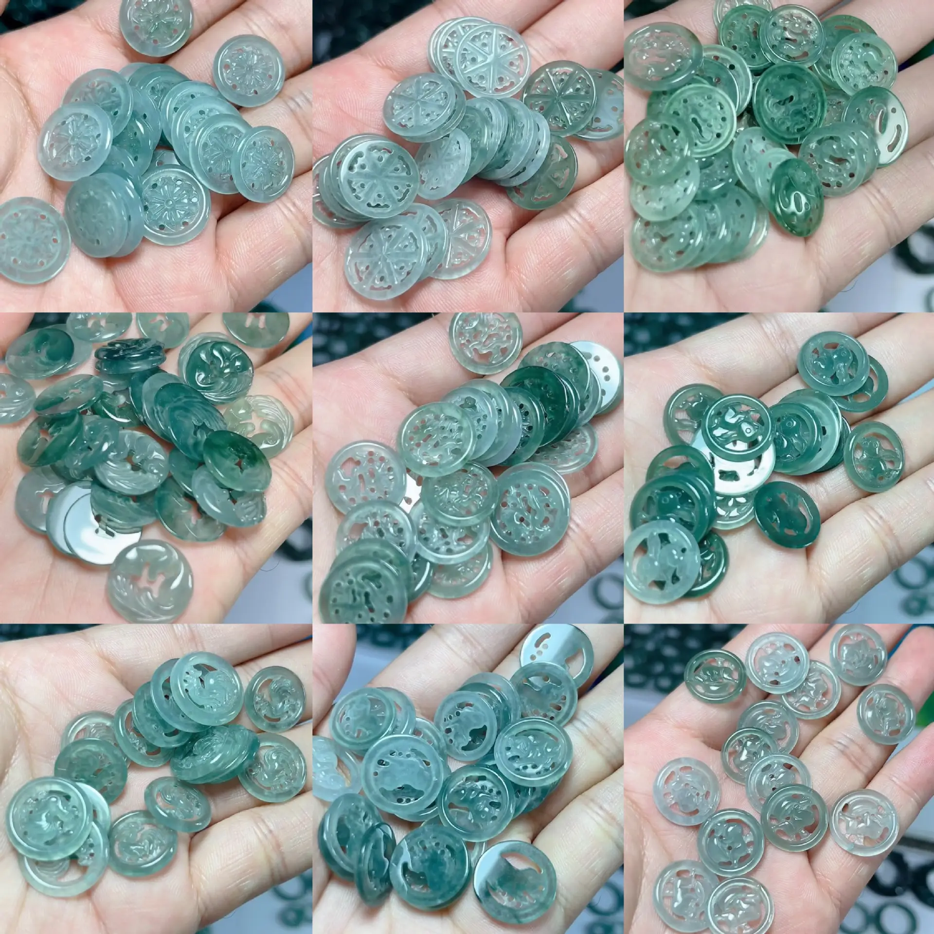 Natural Jade Water Pendant Buttons Green A-Grade Wholesale - Image 19