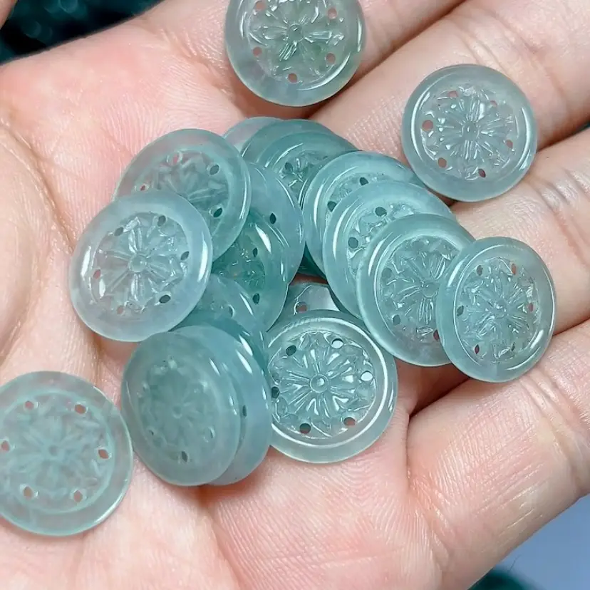 Natural Jade Water Pendant Buttons Green A-Grade Wholesale - Image 12