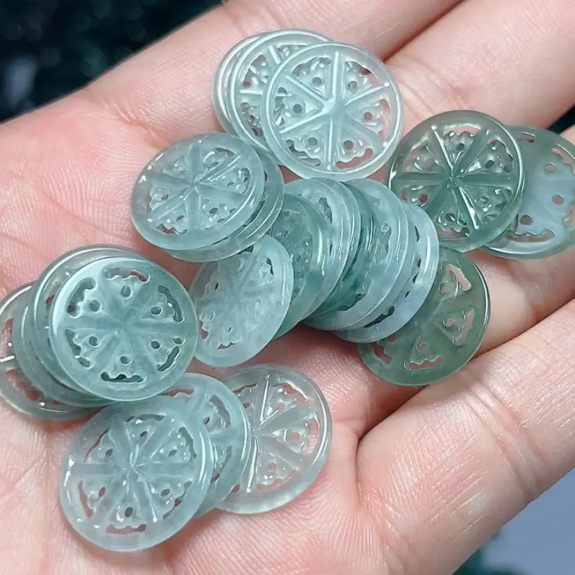 Natural Jade Water Pendant Buttons Green A-Grade Wholesale - Image 13