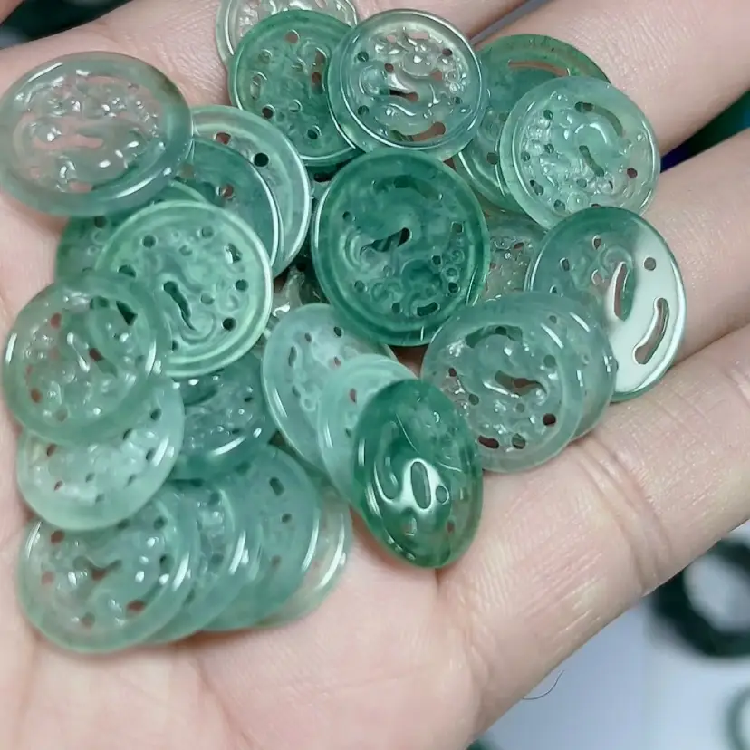 Natural Jade Water Pendant Buttons Green A-Grade Wholesale - Image 14