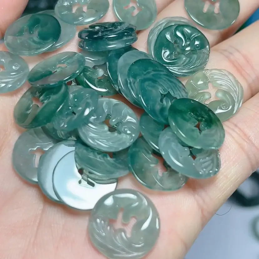 Natural Jade Water Pendant Buttons Green A-Grade Wholesale - Image 15