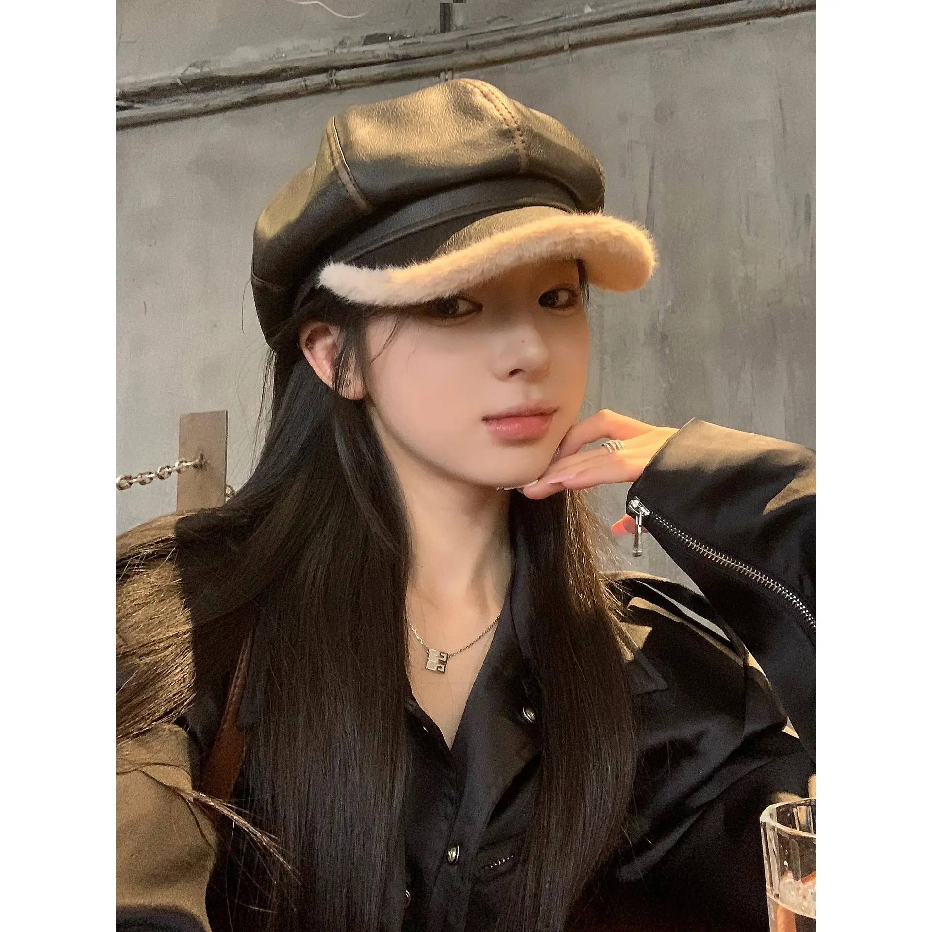 2023 Warm PU Leather Beret for Women