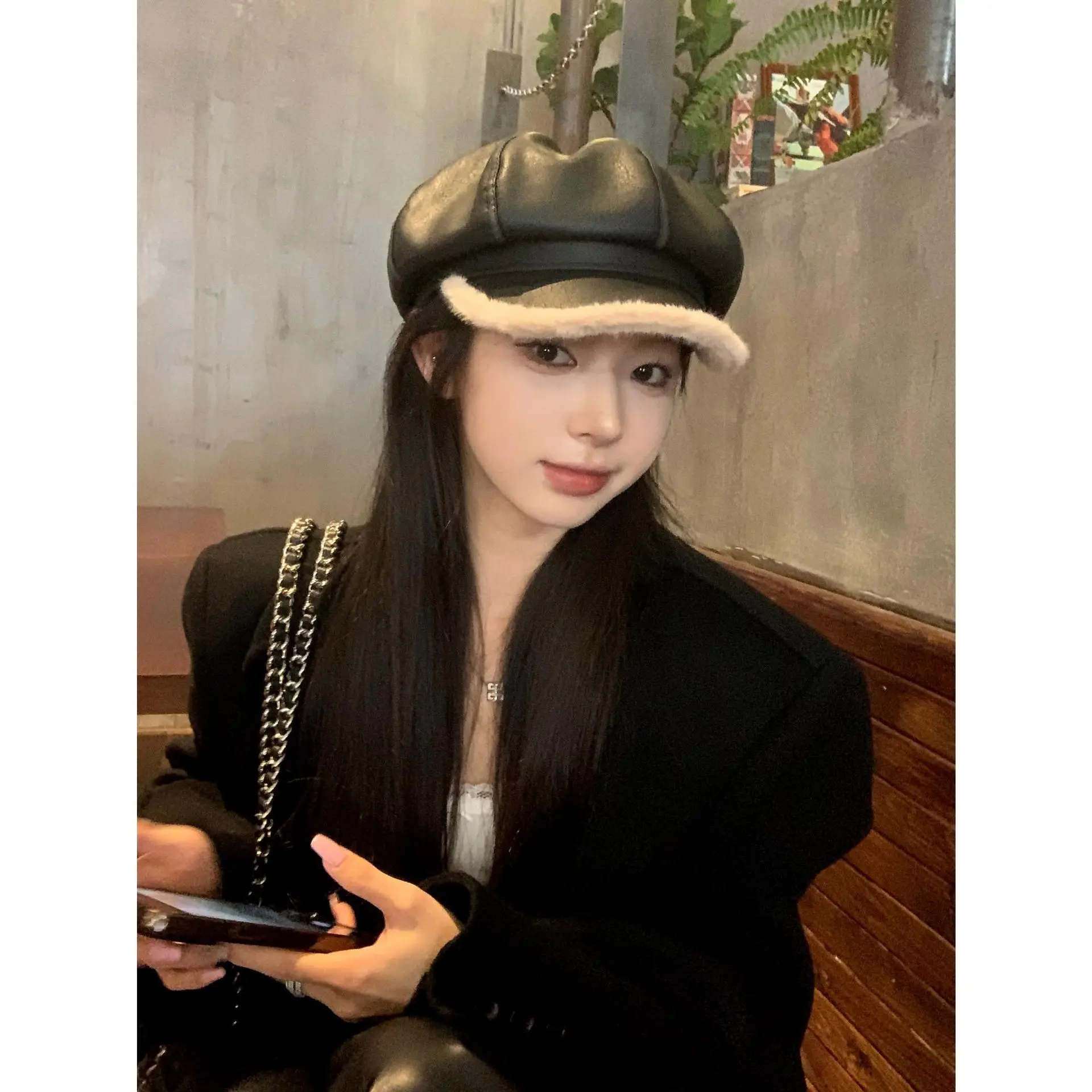 2023 Warm PU Leather Beret for Women