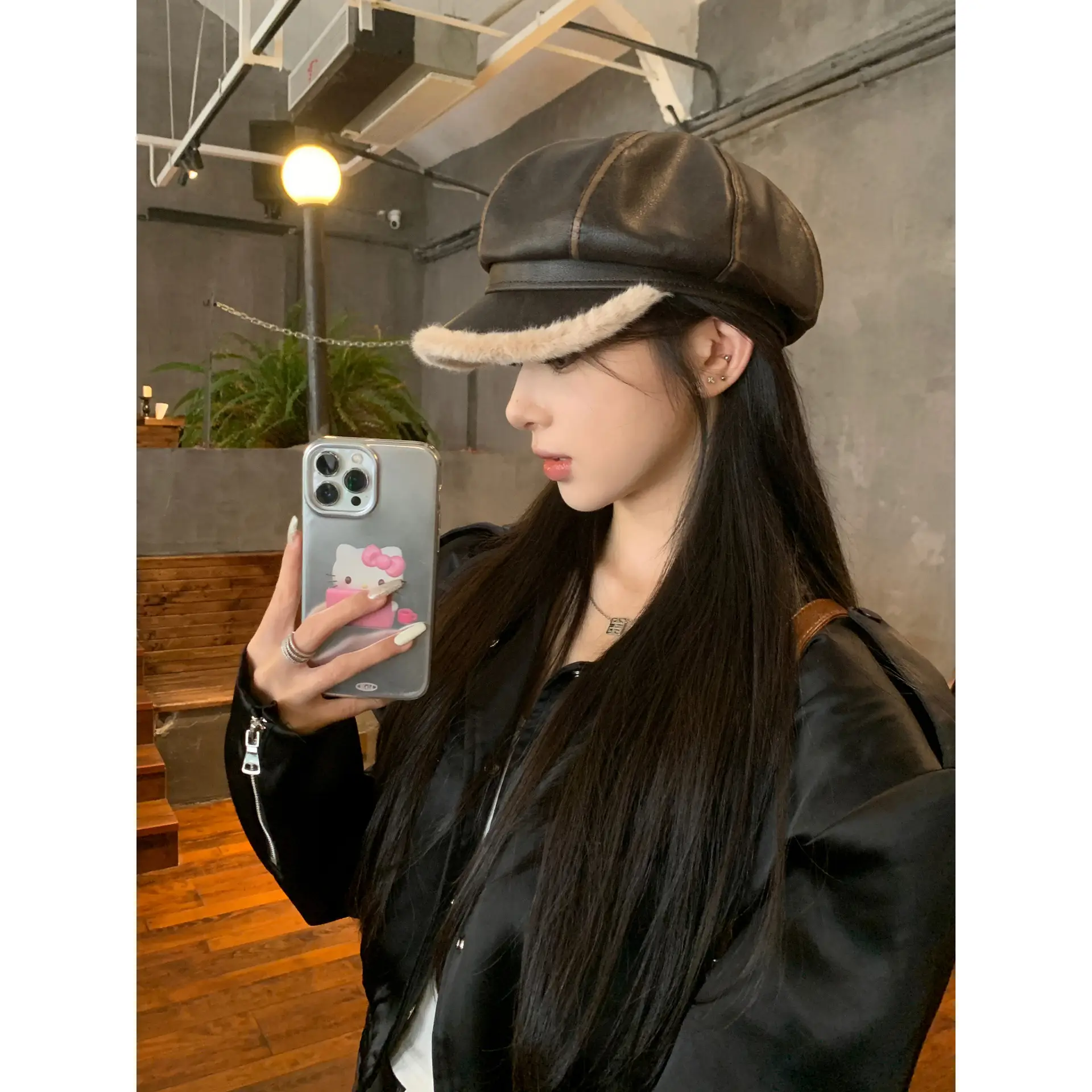 2023 Warm PU Leather Beret for Women