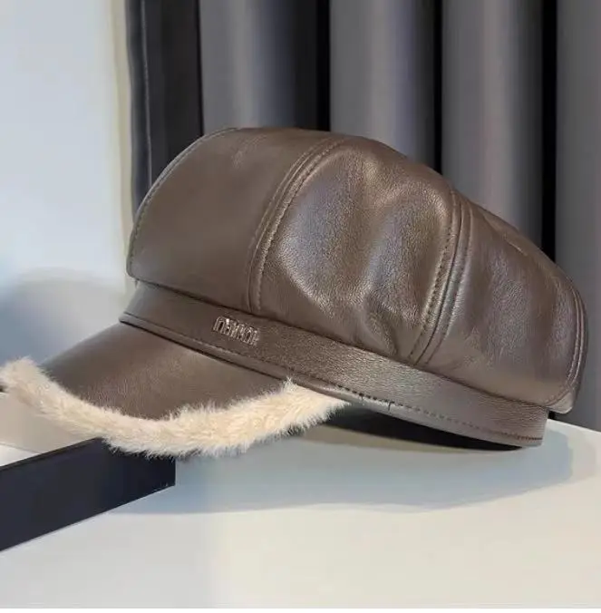 2023 Warm PU Leather Beret for Women