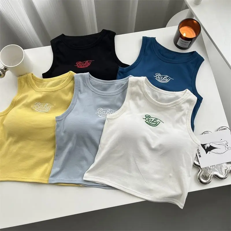 Hot Girl Korean style cotton embroidered letter beauty back vest one-piece chest pad wrapped chest anti-exposure short top for women