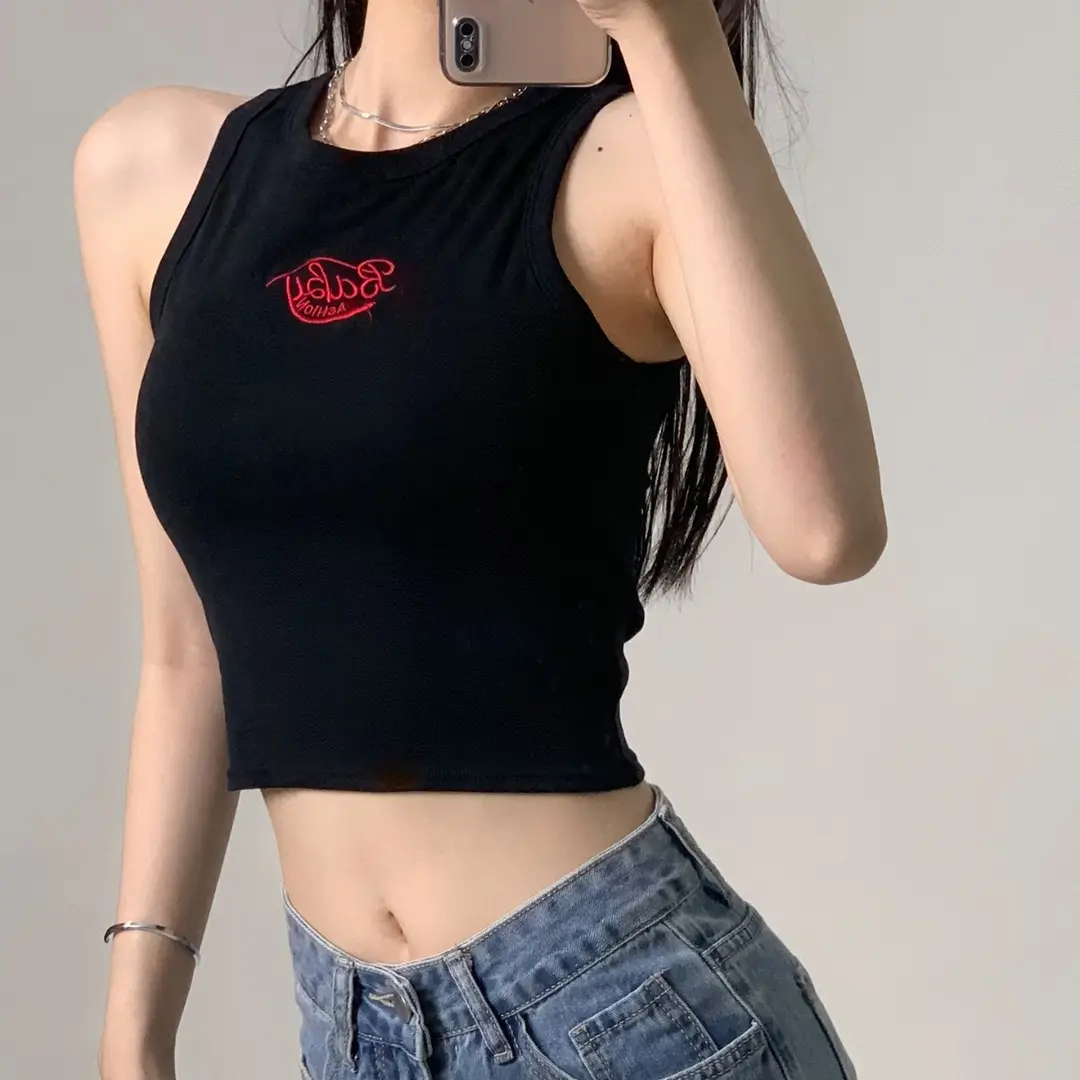 Hot Girl Korean style cotton embroidered letter beauty back vest one-piece chest pad wrapped chest anti-exposure short top for women