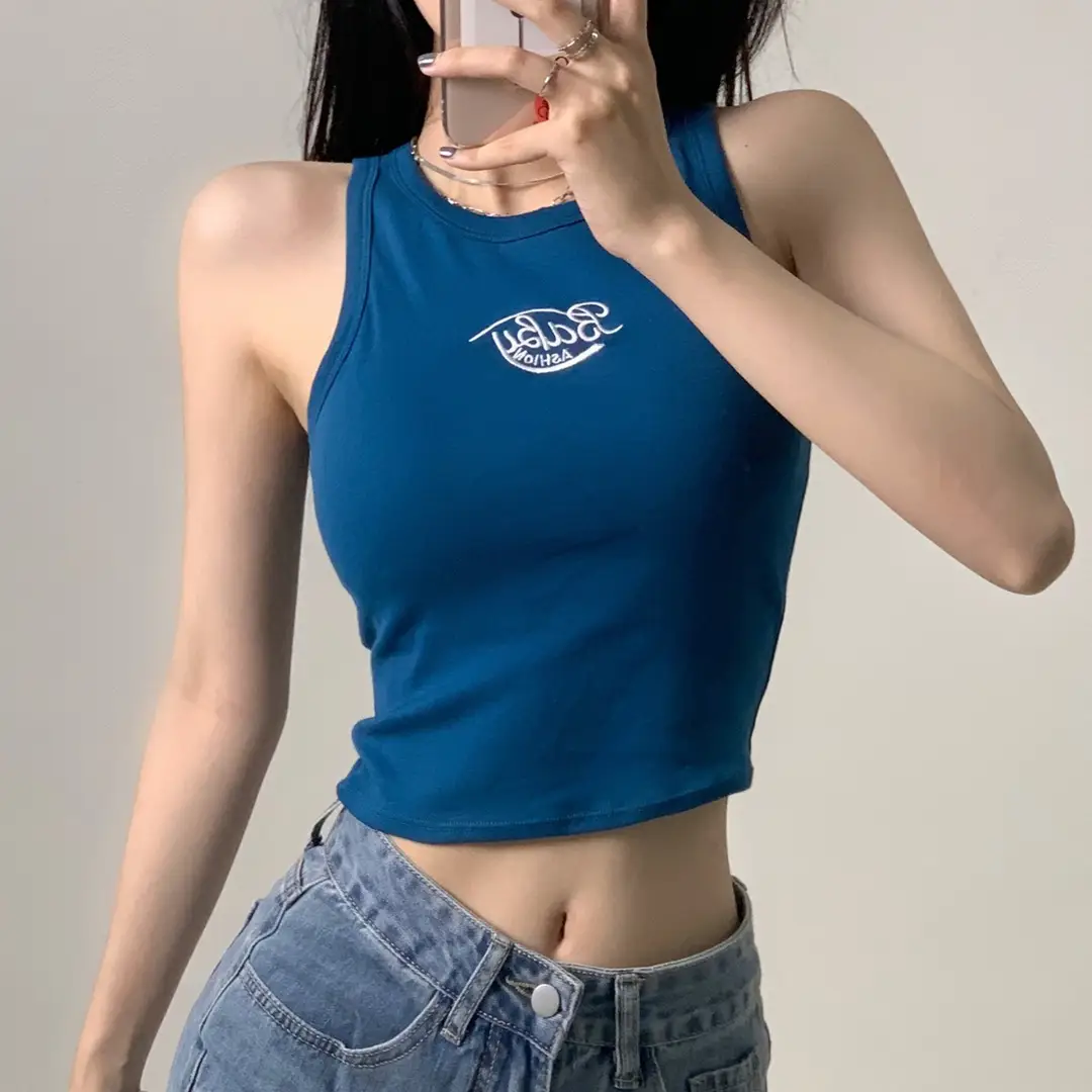 Hot Girl Korean style cotton embroidered letter beauty back vest one-piece chest pad wrapped chest anti-exposure short top for women