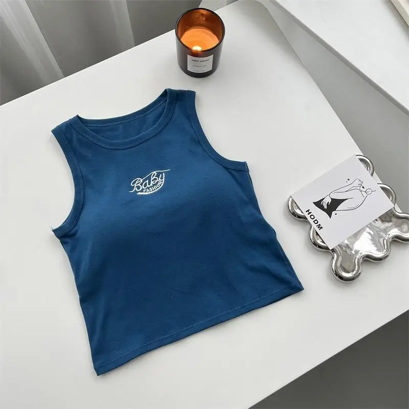 Hot Girl Korean style cotton embroidered letter beauty back vest one-piece chest pad wrapped chest anti-exposure short top for women