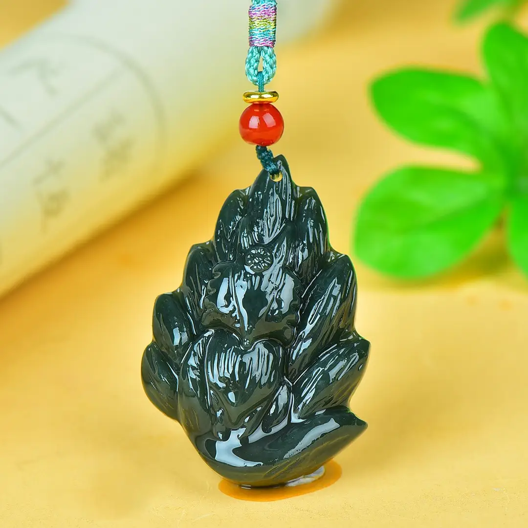 Hetian Jade Nine-Tail Fox Pendant Black - Image 3