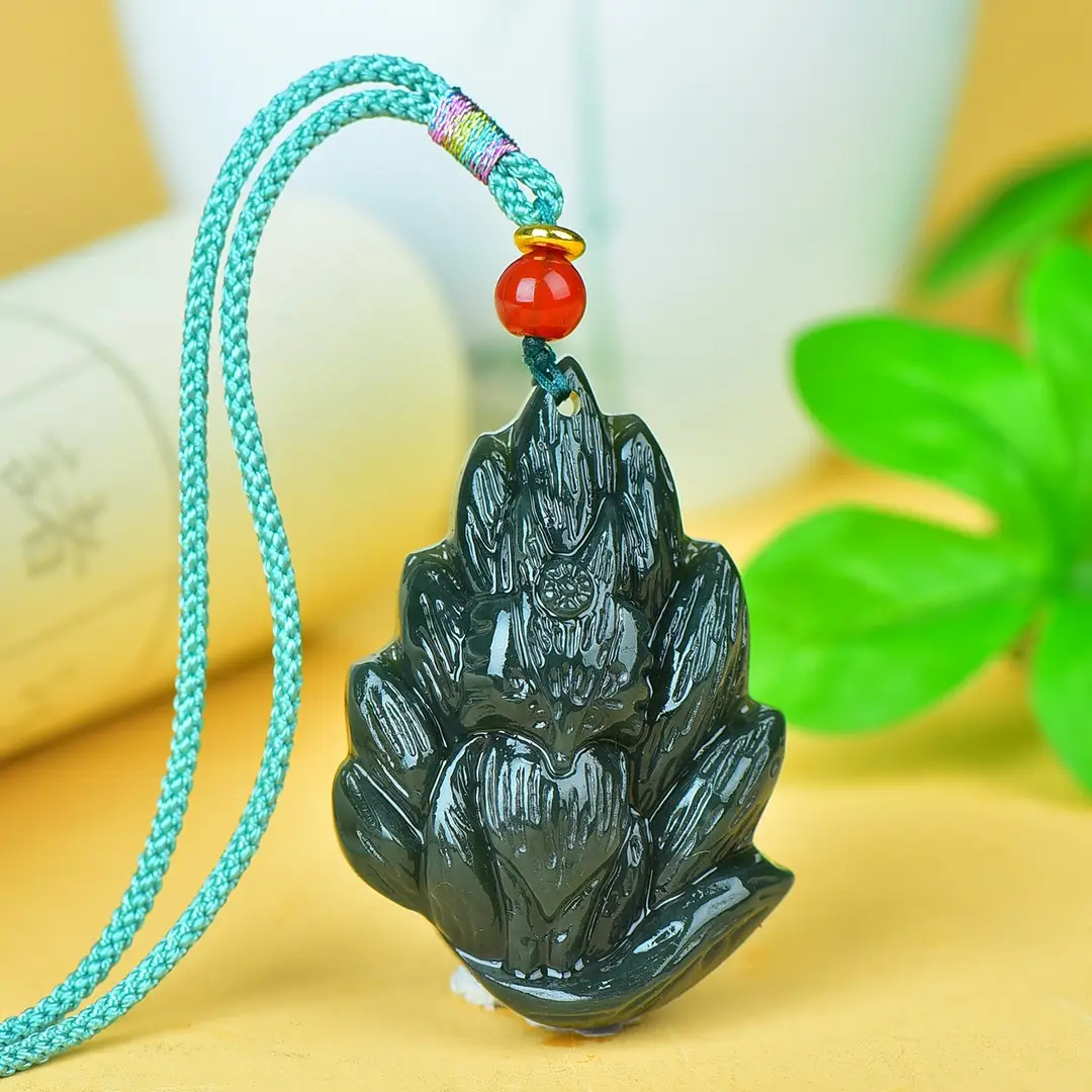 Hetian Jade Nine-Tail Fox Pendant Black - Image 4