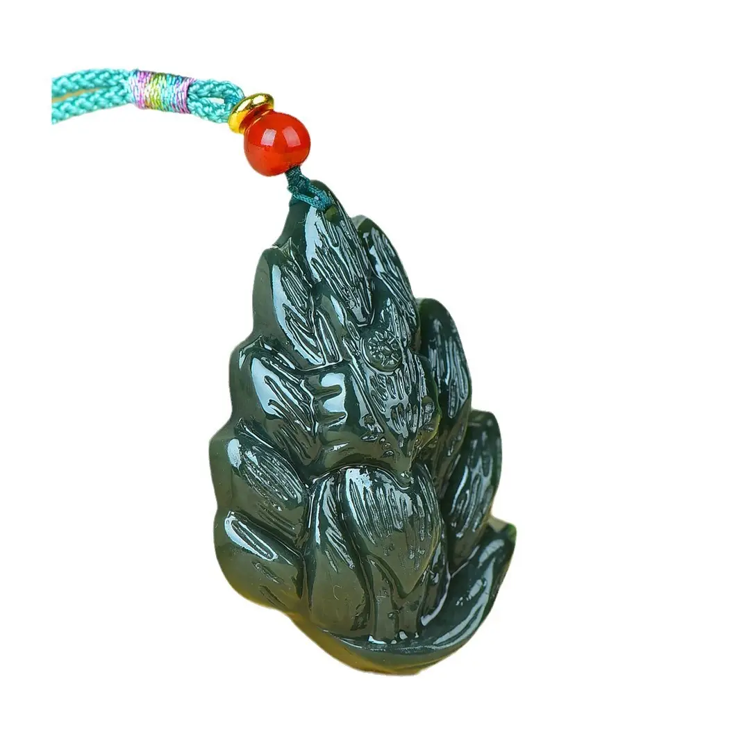 Hetian Jade Nine-Tail Fox Pendant Black - Image 6